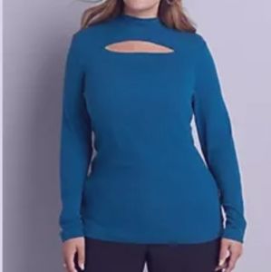 Long sleeve mock neck tee with cut out